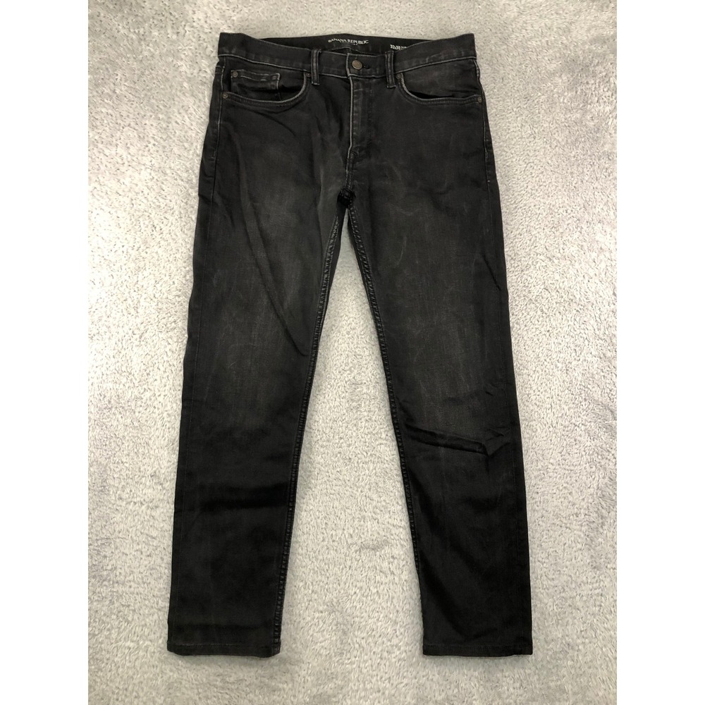 Banana Republic Jeans Mens 33x28 (Tag 32x30) Black Traveler Slim Fit Stretch